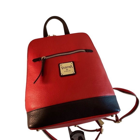 Valentina Bags Valentina Italian Leather Backpack Convertible Sling Valentina Italy Red